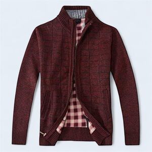 GIOBERTI Men’s Full Zip Cardigan Sweater Flannel Lining Red Black Plaid, Sz M